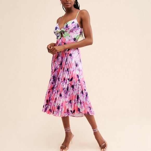 DELFI Anthropologie Quinn Multicolor Floral Pleated Midi Dress Size S - Picture 1 of 6